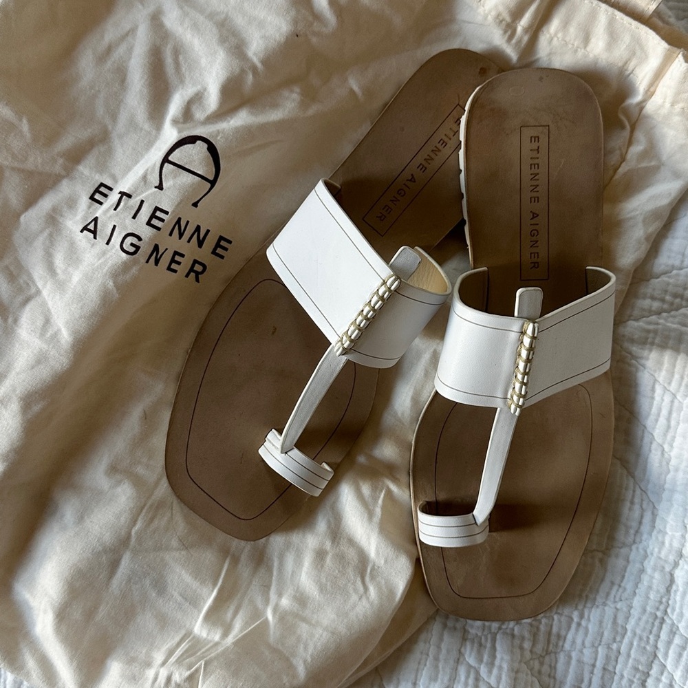 Etienne Aigner White Pearl-Embellished Sandals